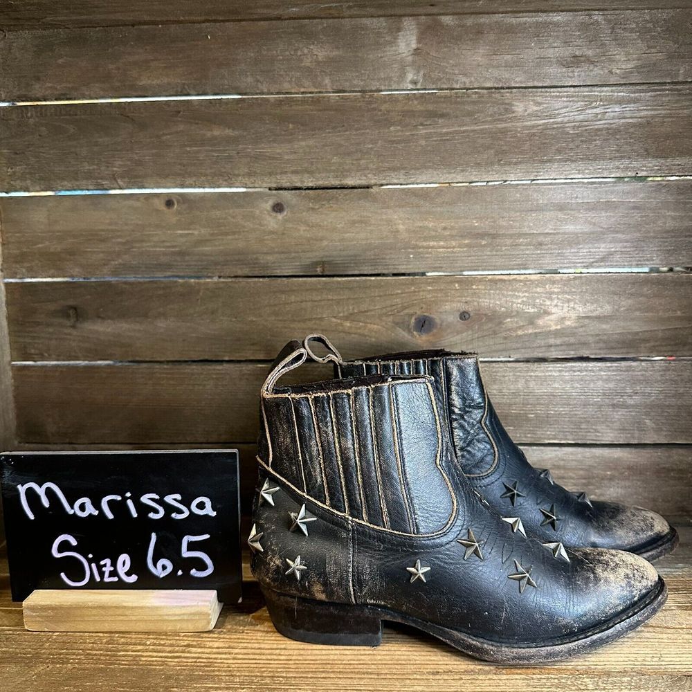 Womens Marissa Run Wild Brown Leather Star Western Ankle Boots Size 6.5 M GUC‎